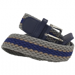 Grey, beige and midnight blue stripped knitted men elastic belt