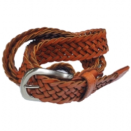 Rust leather knitted men belt