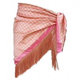 Pink and beige checkered triangle Italian skirt pareo with fringes