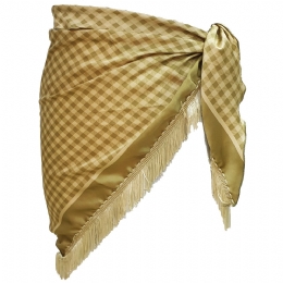 Light olive and beige checkered triangle Italian skirt pareo with fringes