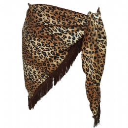 Camel animal print triangle Italian skirt pareo with brown fringes