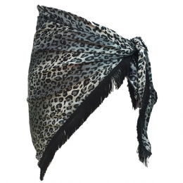 Grey animal print triangle Italian skirt pareo with black fringes
