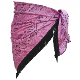 Purple snake print triangle Italian skirt pareo with black fringes