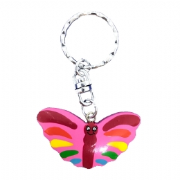 Wooden keyring pink butterfly