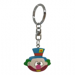 Wooden keyring clown with blue hat 