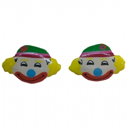 Wooden clip kid earrings clown with green hat