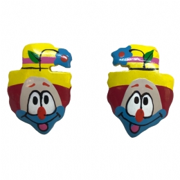 Wooden clip kid earrings clown with yellow hat