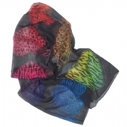 Black Italian scarf colourful animal print hearts 