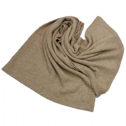 Unisex Italian plain colour beige wide knitted scarf with cashmere