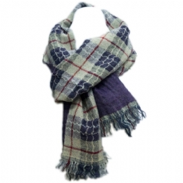 Italian woolen unisex double face scarf wiτh plain colour purple and checkered side 