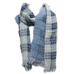 Italian woolen unisex double face scarf wiτh plain colour jeans and checkered side 