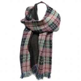 Italian woolen unisex double face scarf wiτh plain colour brown and checkered side 