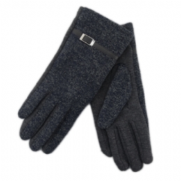 Tweed grey blue elastic women gloves with belt 