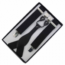 Plain colour black suspenders with double back clips and synthetic leather