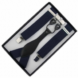 Plain colour blue suspenders with double back clips and synthetic leather