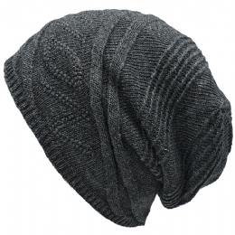 Plain colour charcoal knitted unisex beanie with linear design and fluffy lining