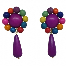 Purple wooden clip Rainbow earrings