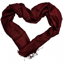 Wide raw silk plain colour burgundy scarf - stole 