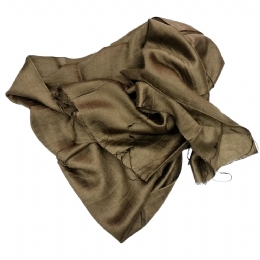 Wide raw silk plain colour brown olive scarf - stole 