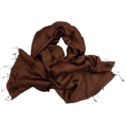 Wide raw silk plain colour chocolate brown scarf - stole 