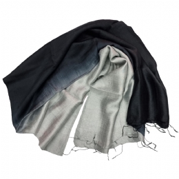 Ombre wide raw silk black silver scarf - stole 