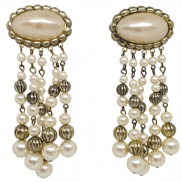 Long Vintage clip earrings Pearl rain