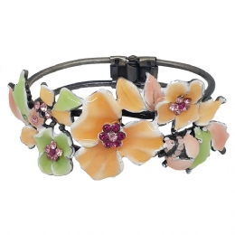 Salmon, pistachio and pink enamel Blooming flower bracelet with strass