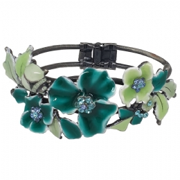 Pistachio and petrolio Blooming flower enamel bracelet with strass