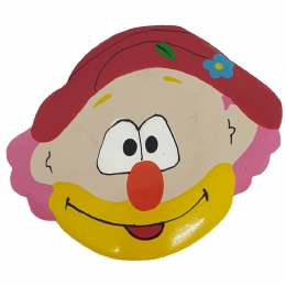 Ξύλινη παιδική μπαρέτα μαλλιών Κλόουν με κόκκινο καπέλο