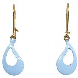 Small metallic teardrop earrings with light blue enamel