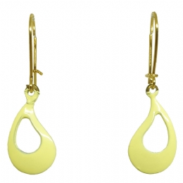 Small metallic teardrop earrings with yellow enamel