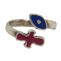 Antique silver ring with eye and red cross