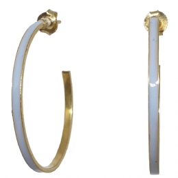 Gold hoops earrings witn light blue enamel
