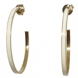 Gold hoops earrings witn white enamel