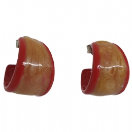Small red ceramic hoops earrings witn honey enamel