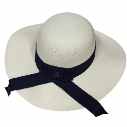 Womens original handmade Panama hat from Equador with blue ribbon
