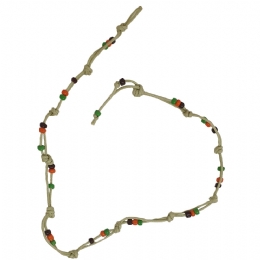 Beige unisex necklace with black, orange and green beads