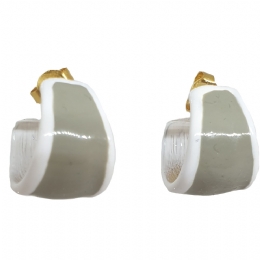Small white ceramic hoops earrings with grey enamel
