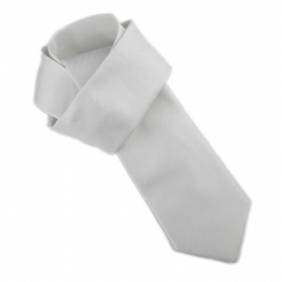 Plain colour white narrow tie from embossed fabric