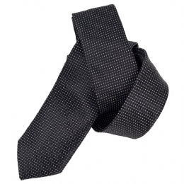 Black very narrow tie with white spots