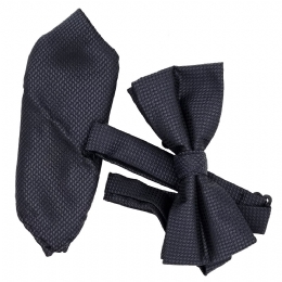 Plain colour charcoal bow tie with embossed fabric and assorted handkerchief
