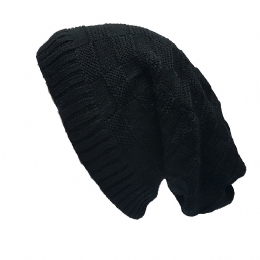 Plain colour black unisex long beanie Squares with fluffy lining