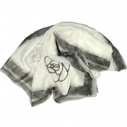 Two saded white and charcoal silk stole with camellias