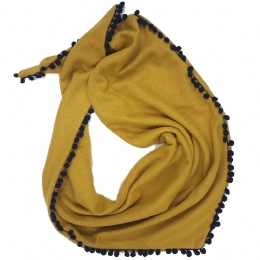 Mustard triangle kids scarf with small pom-pom