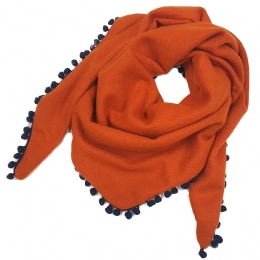 Orange triangle kids scarf with small pom-pom