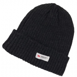 Plain colour charcoal knitted unisex beanie with thinsulate lining and striped design