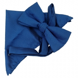 Royal blue bow tie with handkerchief and dark blue embossed fabric