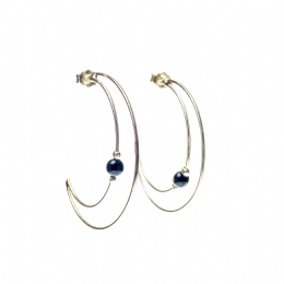 Double silver hoop earrings with black and silver beads