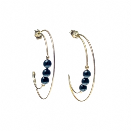 Double gold hoop earrings with black pearls