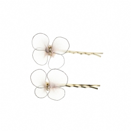 Set of two silver hair accessories with white fabric butterflies